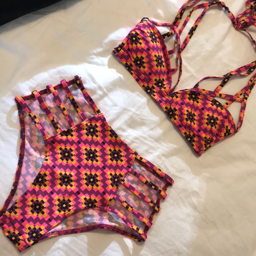 ASOS swim strappy geometric bikini set